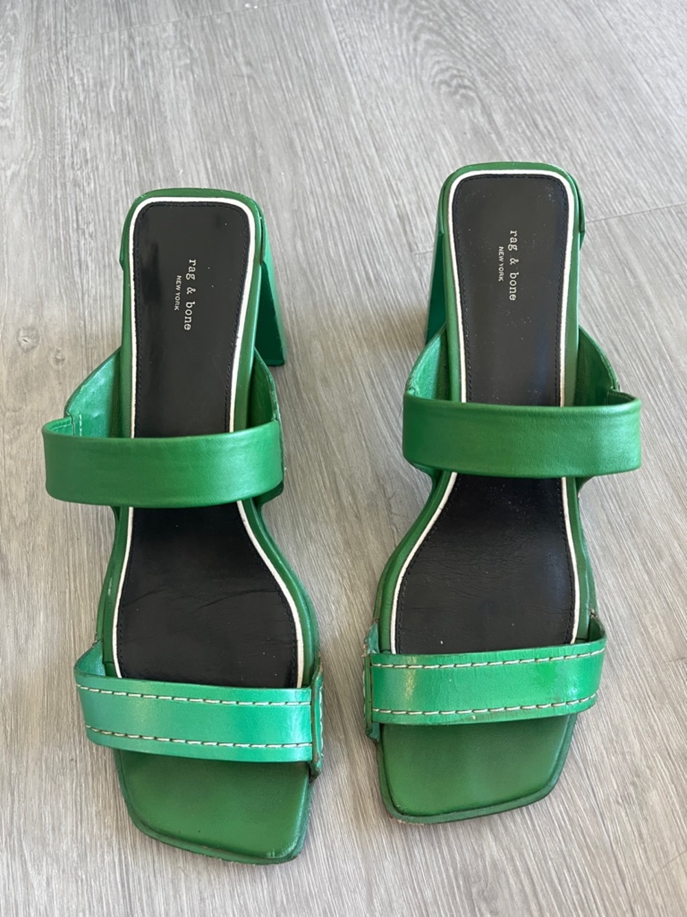 rag & bone Green Double-Strap Square-Toe Mules